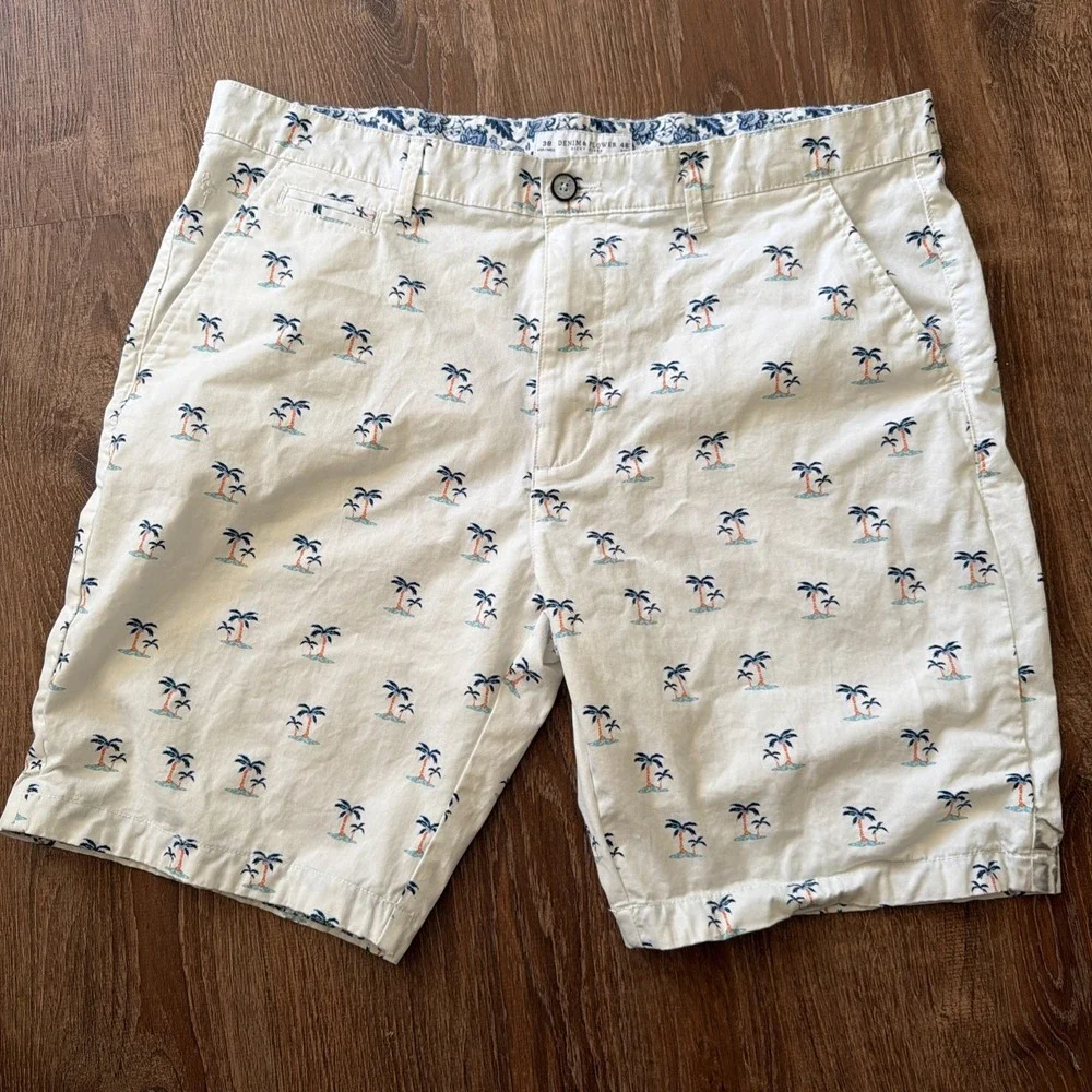 Denim & Flower Ricky Singh Mens 38 Shorts Blue Palm Trees Vacation Tropical